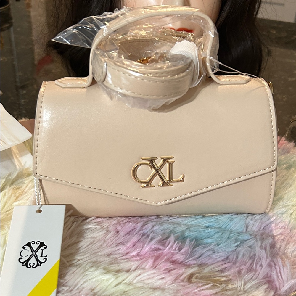 Christian Lacroix Beige Crossbody Bag with Gold Logo